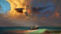 nuages ​​navires baleines mouettes dans le ciel